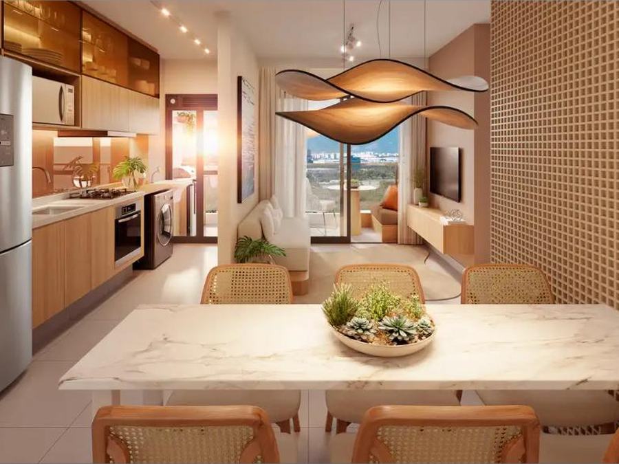 Living integrado de apartamento do Ilhamar